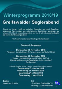 Neu im Winterprogramm: Greifswalder Seglerabend